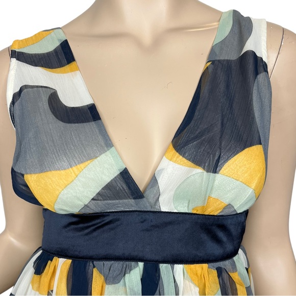 Y2K Dress Sleeveless V Neck Geometric Print Empire Waist Size Small - Picture 3 of 11